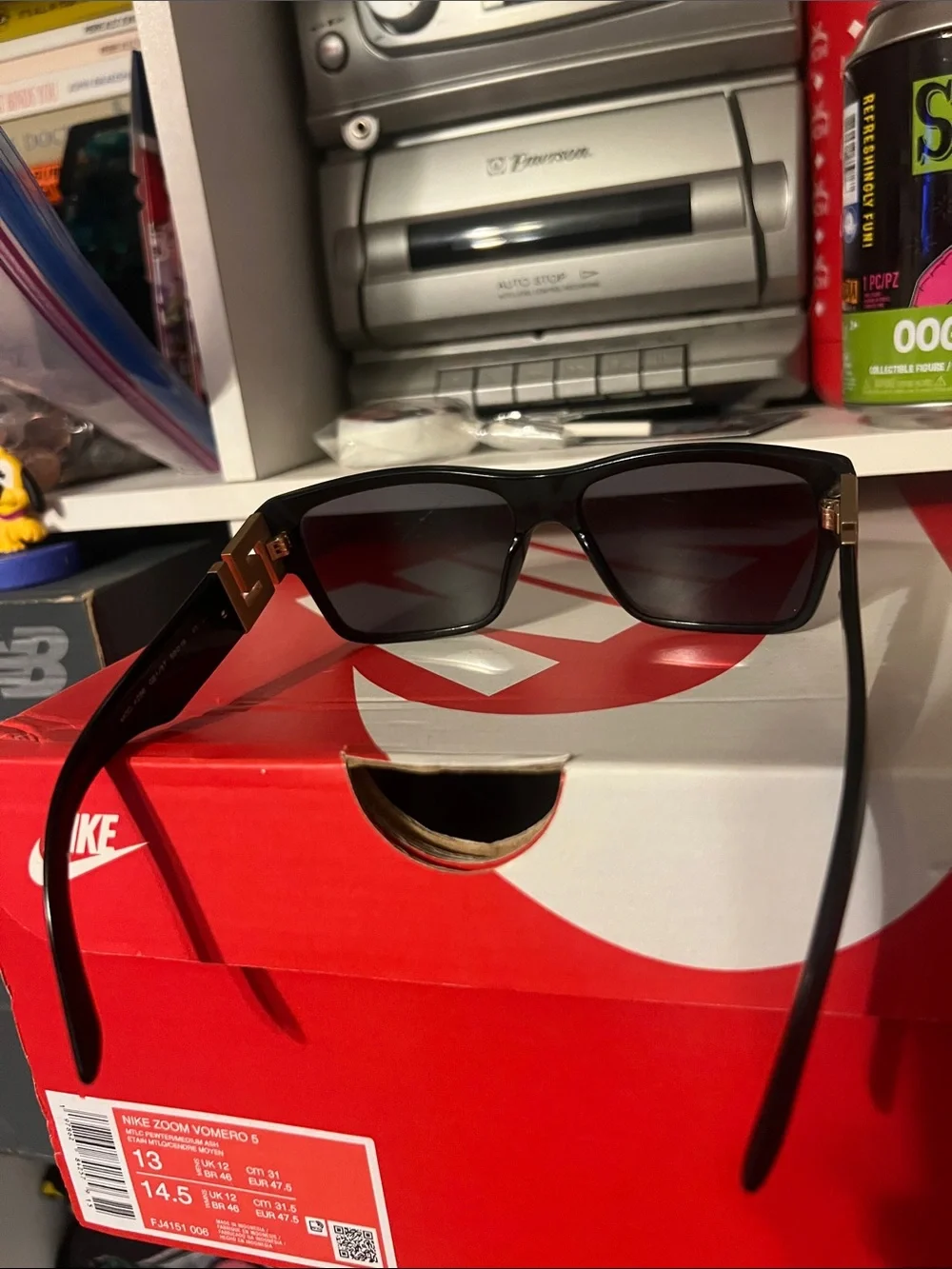 Versace Black Rectangular Sunglasses with Gold Logo Box